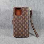 Fashion Lv Wallet Iphone Case Zip Kickstand Function For Iphone 12 13 14 15 16 Pro Max Plus