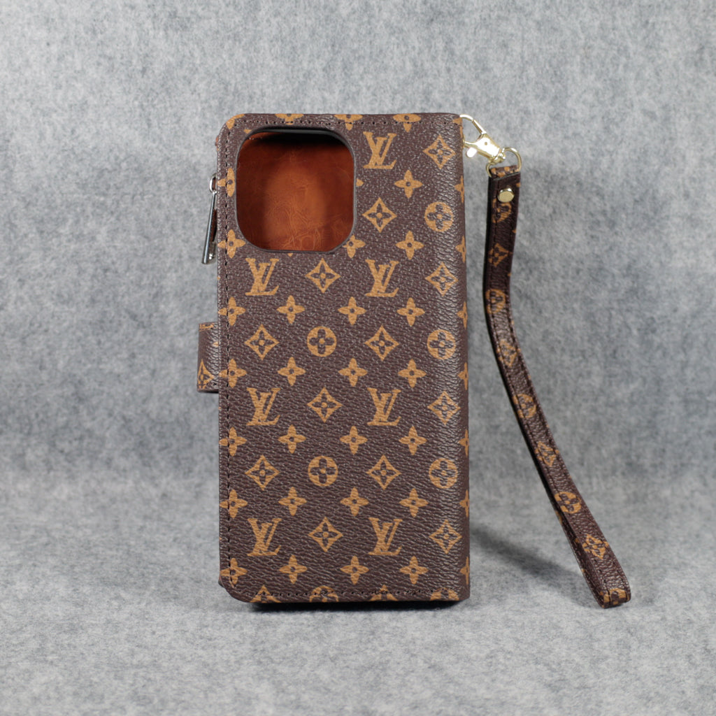 Fashion Lv Wallet Iphone Case Zip Kickstand Function For Iphone 12 13 14 15 16 Pro Max Plus