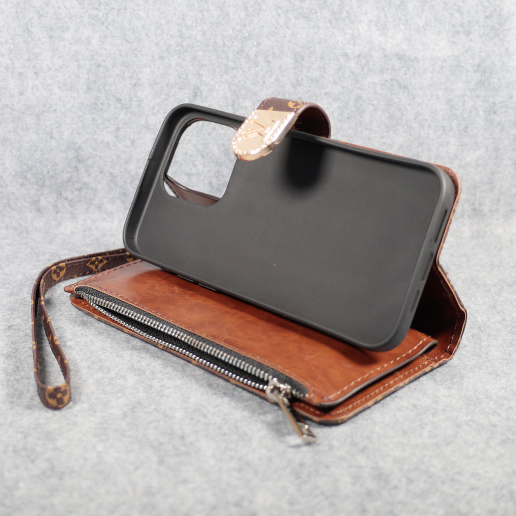 Fashion Lv Wallet Iphone Case Zip Kickstand Function For Iphone 12 13 14 15 16 Pro Max Plus
