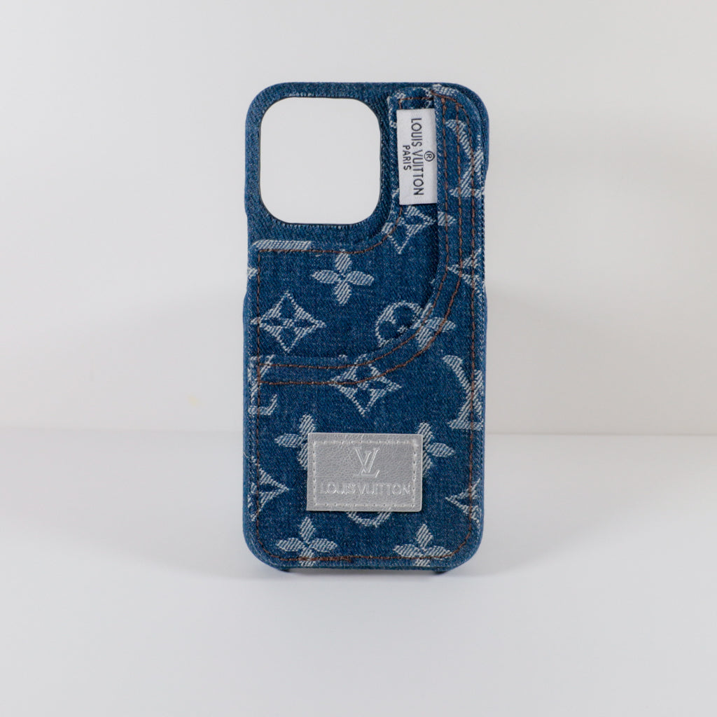 Louis Vuitton Phone Case With Card Holder For Iphone 12 13 14 15 Pro Max Denim Fabric