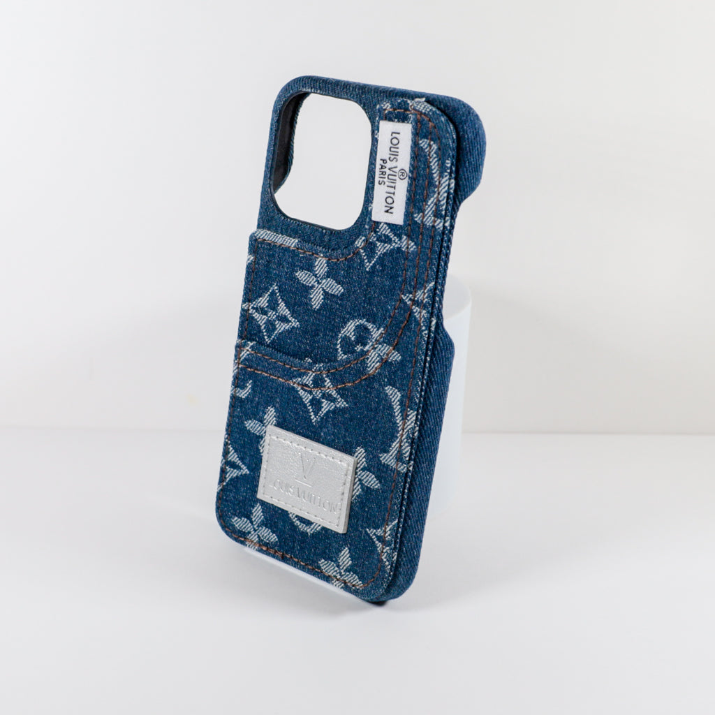Louis Vuitton Phone Case With Card Holder For Iphone 12 13 14 15 Pro Max Denim Fabric