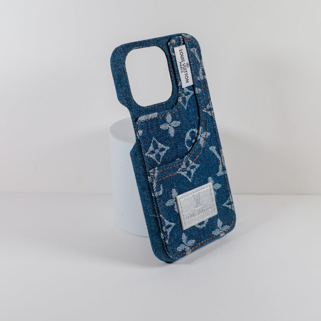 Louis Vuitton Phone Case With Card Holder For Iphone 12 13 14 15 Pro Max Denim Fabric