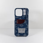 Louis Vuitton Phone Case With Card Holder For Iphone 12 13 14 15 Pro Max Denim Fabric