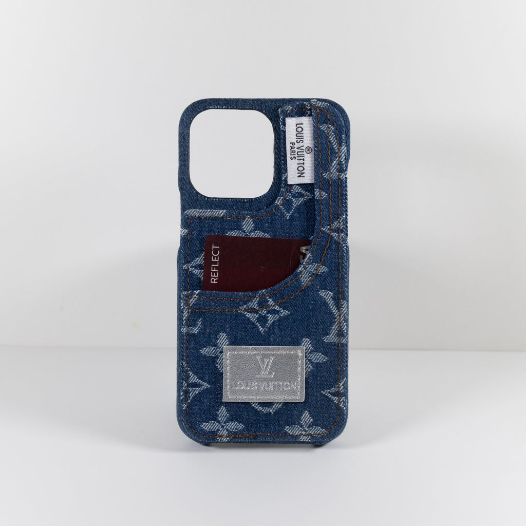 Louis Vuitton Phone Case With Card Holder For Iphone 12 13 14 15 Pro Max Denim Fabric