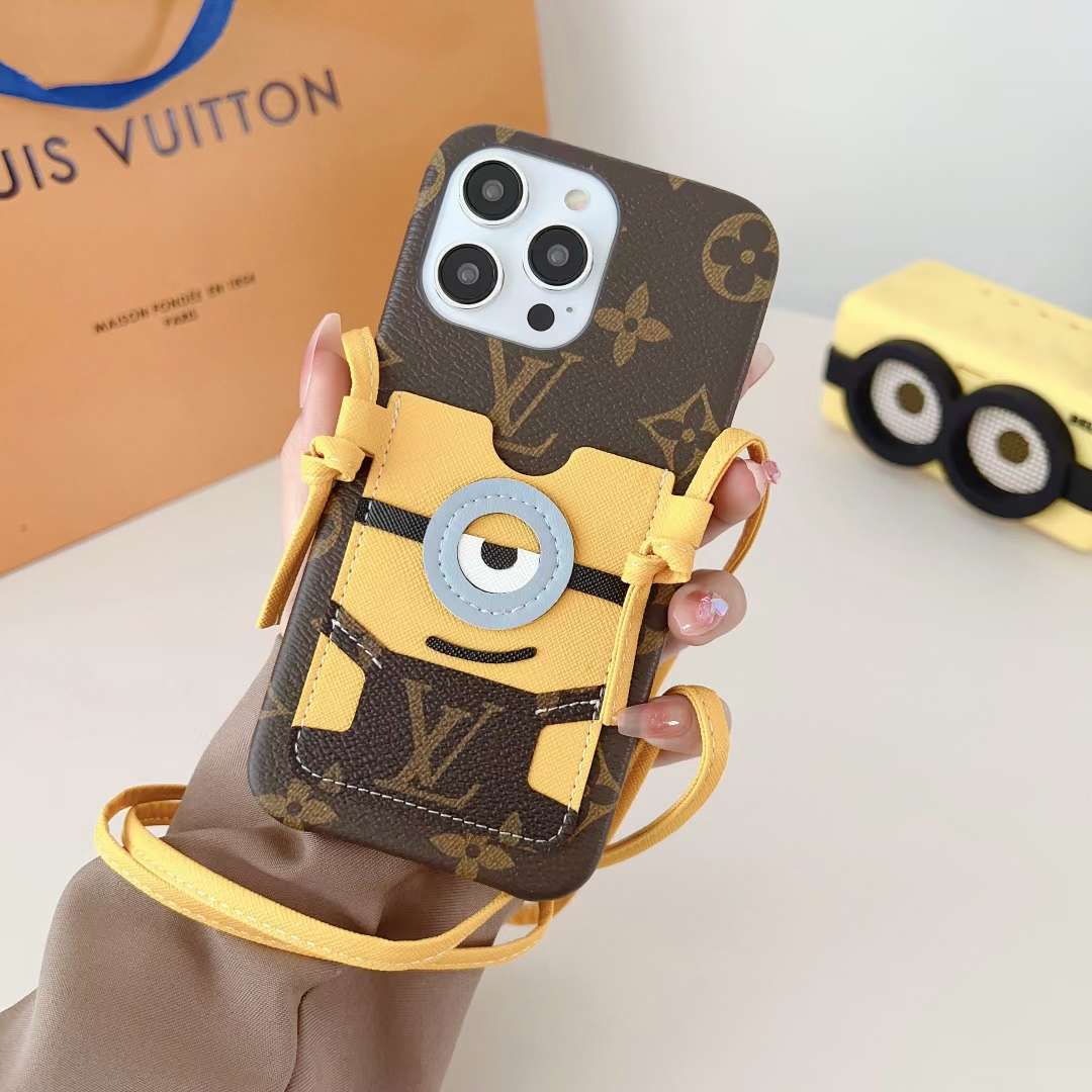 Lv Iphone Case Minions Crossbody For Iphone 11 12 13 14 Pro Max Plus / Brown