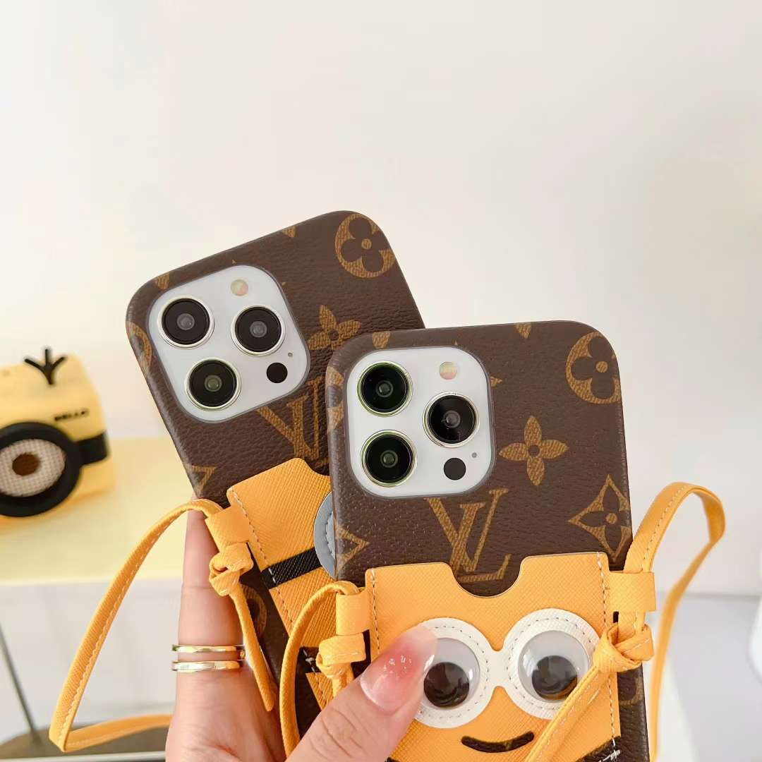 Lv Iphone Case Minions Crossbody For Iphone 11 12 13 14 Pro Max Plus / Brown