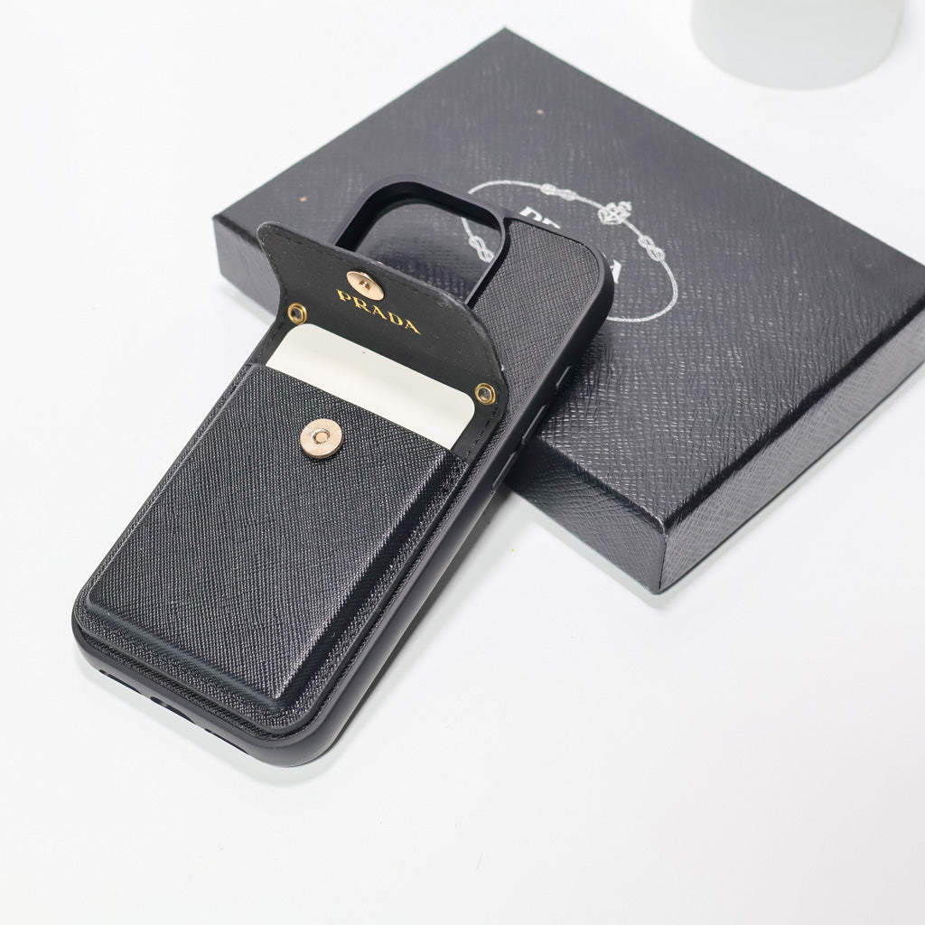 Prada Card Holder Phone Case For 12-16 Pro Max Plus
