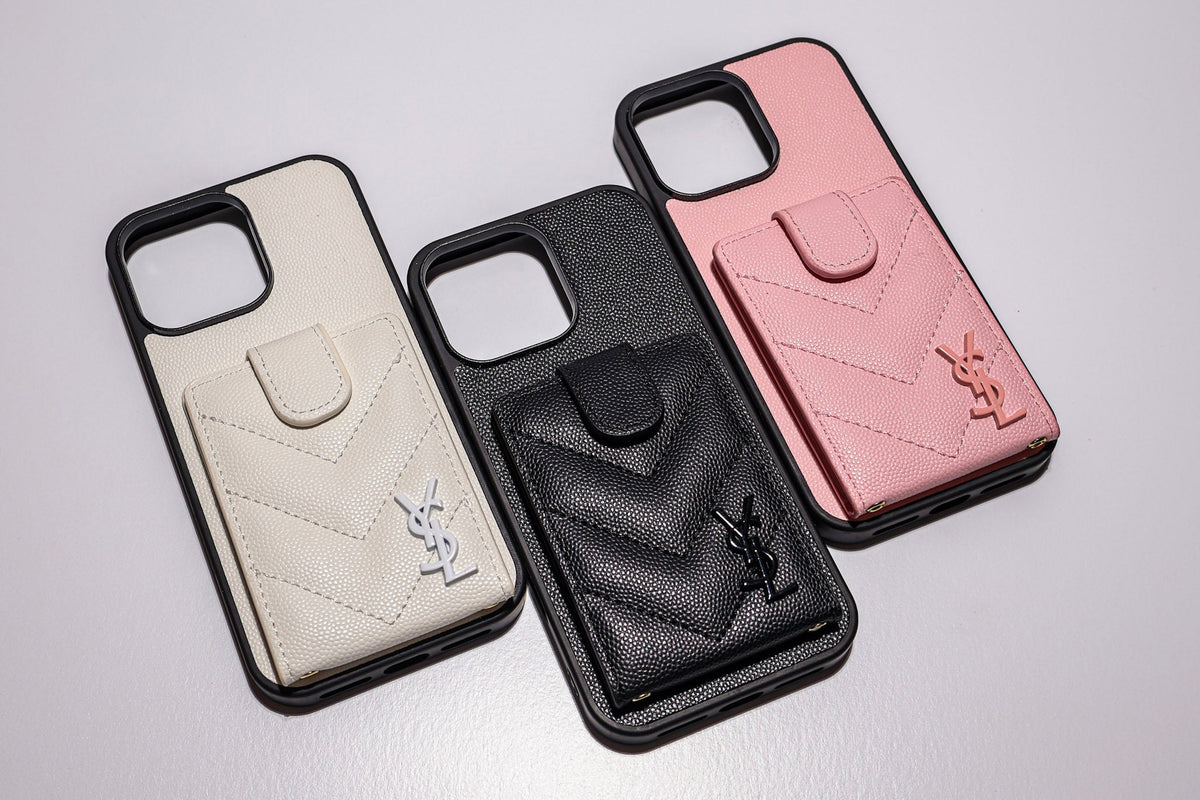 Iphone Case Ysl Leather Card Holder For 12 13 14 15 16 Pro Max Series