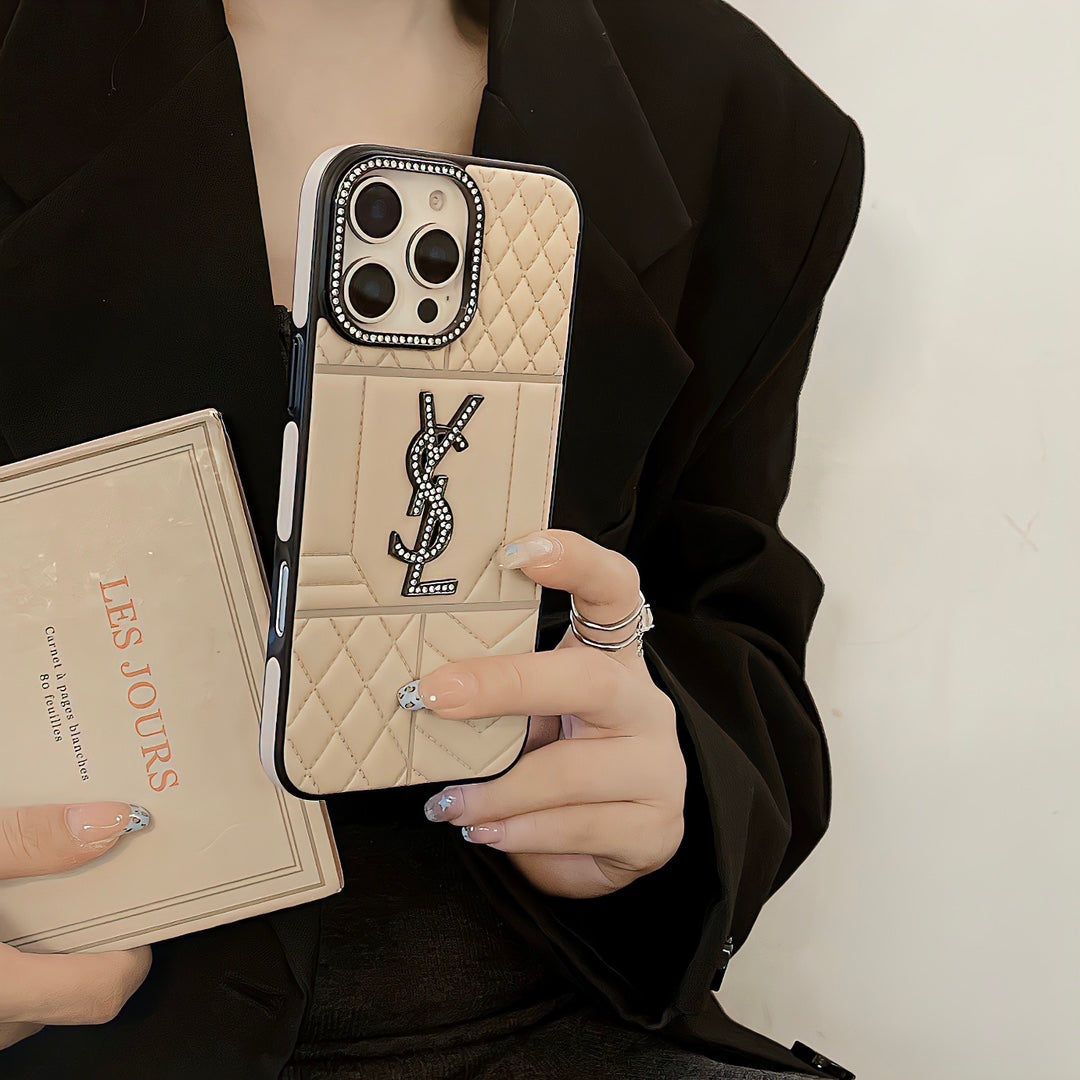 Ysl Luxury Iphone Case Rhinestone For Iphone 12-16 Pro Max