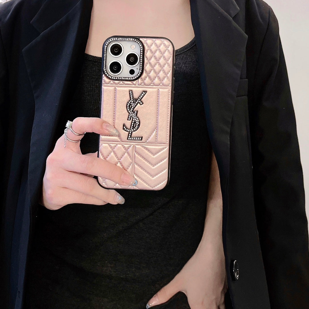 Ysl Luxury Iphone Case Rhinestone For Iphone 12-16 Pro Max