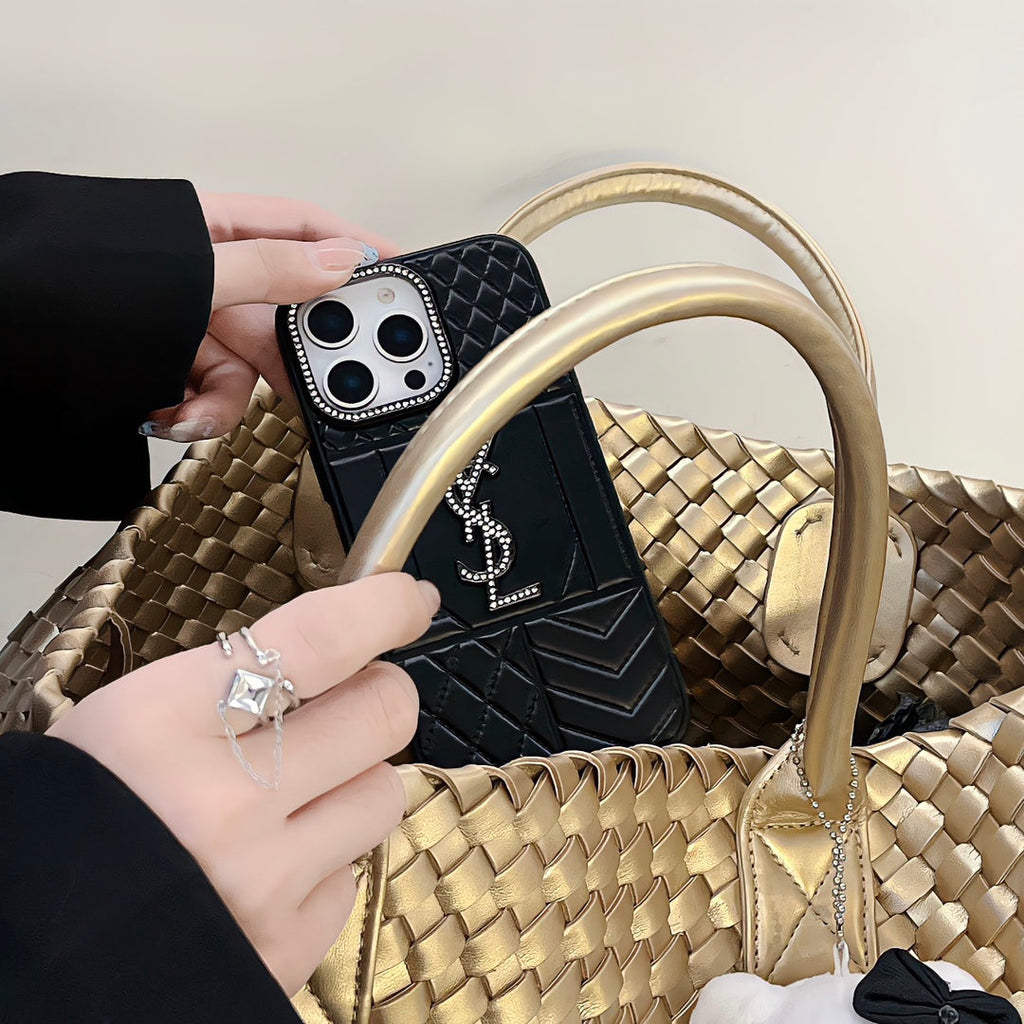 Ysl Luxury Iphone Case Rhinestone For Iphone 12-16 Pro Max