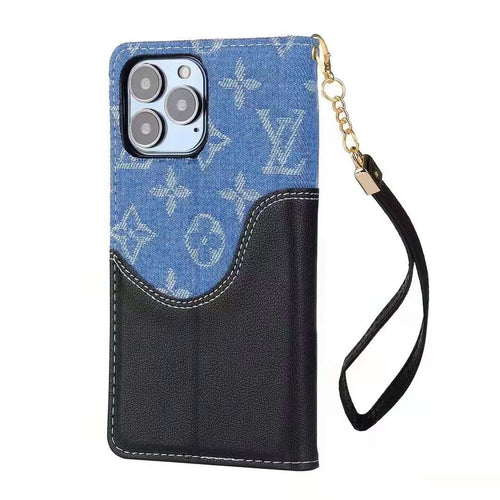 Blue Denim Leather Wallet Case Kickstand Function Iphone X 11 12 13 14 15 16 Pro Max Plus