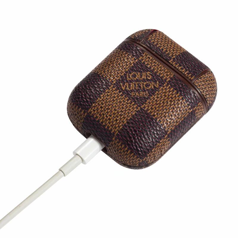 Brown Checkered Designer Airpods Case For 1-2 Gen
