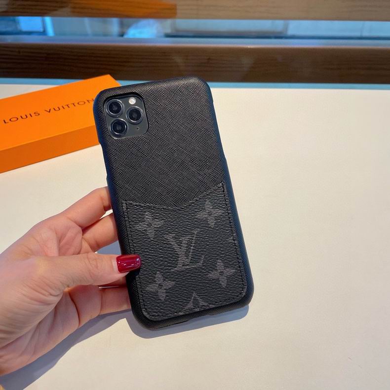 Fashion Lv Iphone Case Black Card Leather Slot For Iphone 12 13 14 15 16 Pro Max Plus