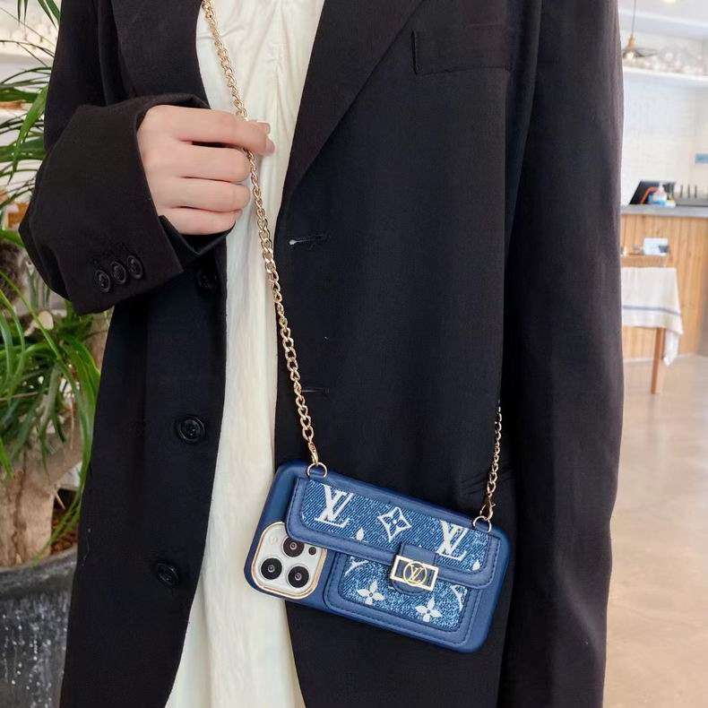 Blue Soft Texture Cross Body Case Iphone 11 12 13 Pro Max