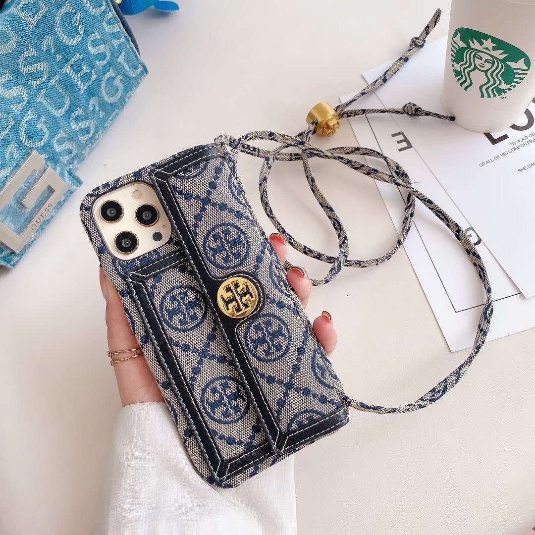 Crossbody Blue Textured Leather Case Cover Iphone 11 12 13 14 15 16 Pro Max Plus