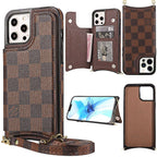 Crossbody Phone Case Designer Checkered Leather For Iphone 11 12 13 14 Pro Max