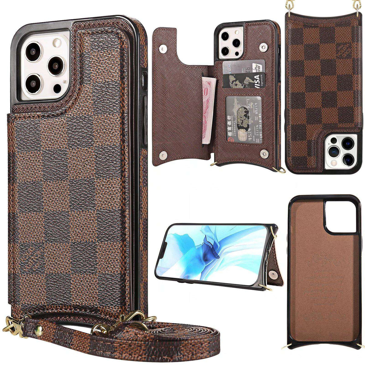 Crossbody Phone Case Designer Checkered Leather For Iphone 11 12 13 14 Pro Max