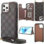 Luxury Iphone Wallet Case Black Checkered Leather For Iphone 11 12 13 14 Pro Max