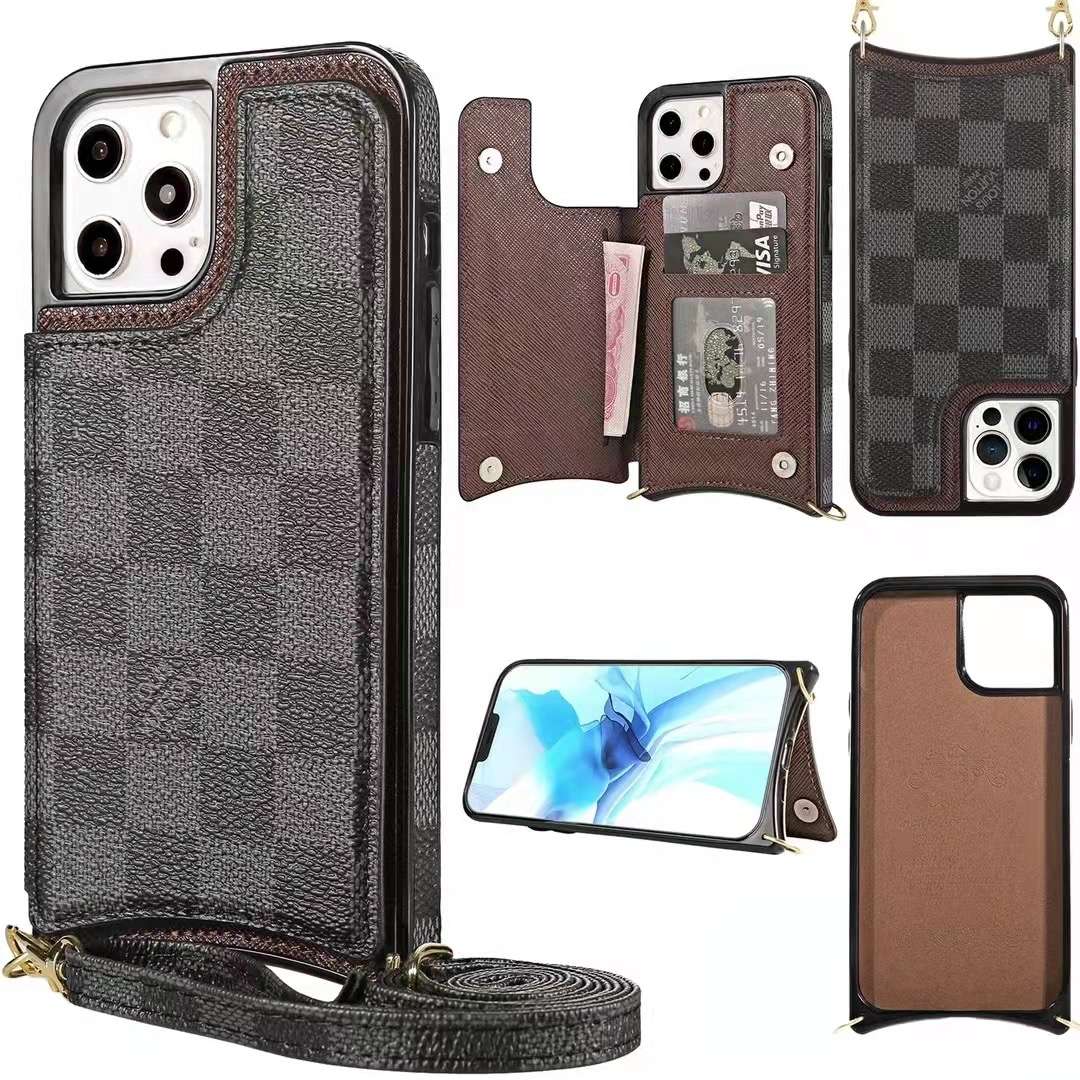 Luxury Iphone Wallet Case Black Checkered Leather For Iphone 11 12 13 14 Pro Max