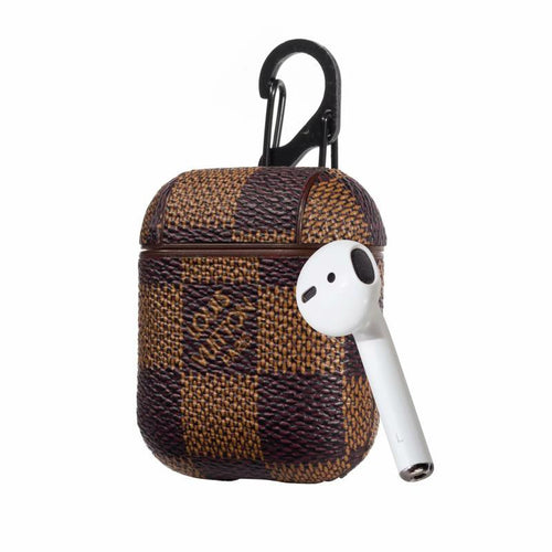 Brown Checkered Designer Airpods Case For 1-2 Gen
