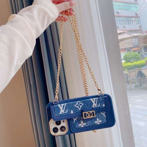 Blue Soft Texture Cross Body Case Iphone 11 12 13 Pro Max