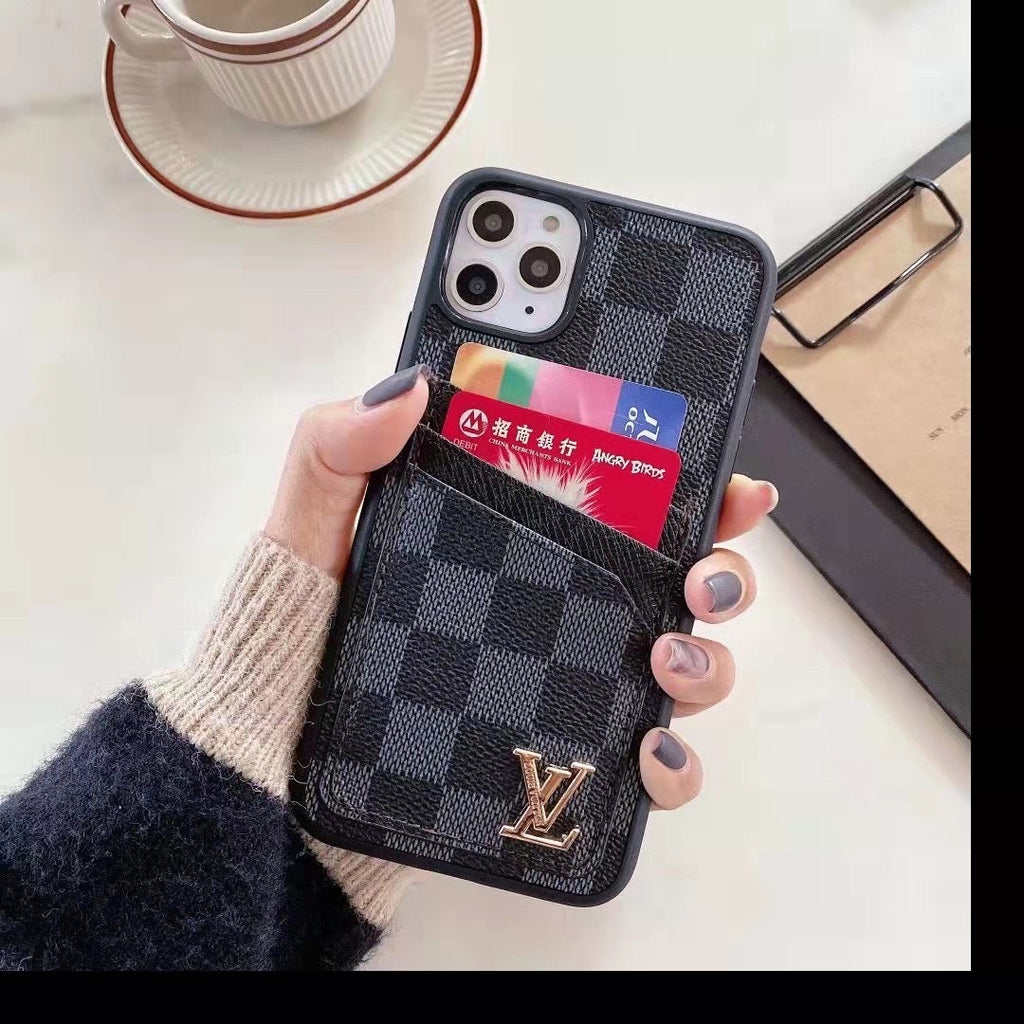 Duel Card Slot Leather Back Cover Case Iphone 11 12 13 14 15 16 Pro Max Plus