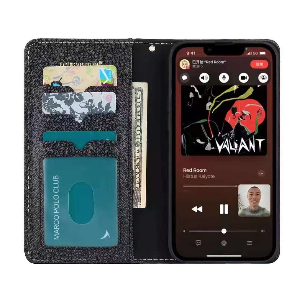 Black Denim Canvas Wallet Flip Case Kickstand Function Iphone 11 12 13 14 15 16 Pro Max Plus