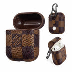Brown Checkered Designer Airpods Case For 1-2 Gen