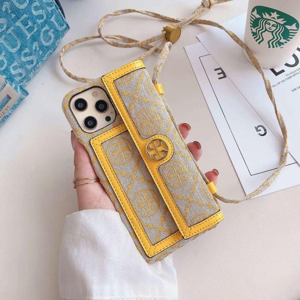 Tb Phone Case Golden Leather For Iphone 11 12 13 14 15 16 Pro Max Plus