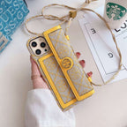 Tb Phone Case Golden Leather For Iphone 11 12 13 14 15 16 Pro Max Plus