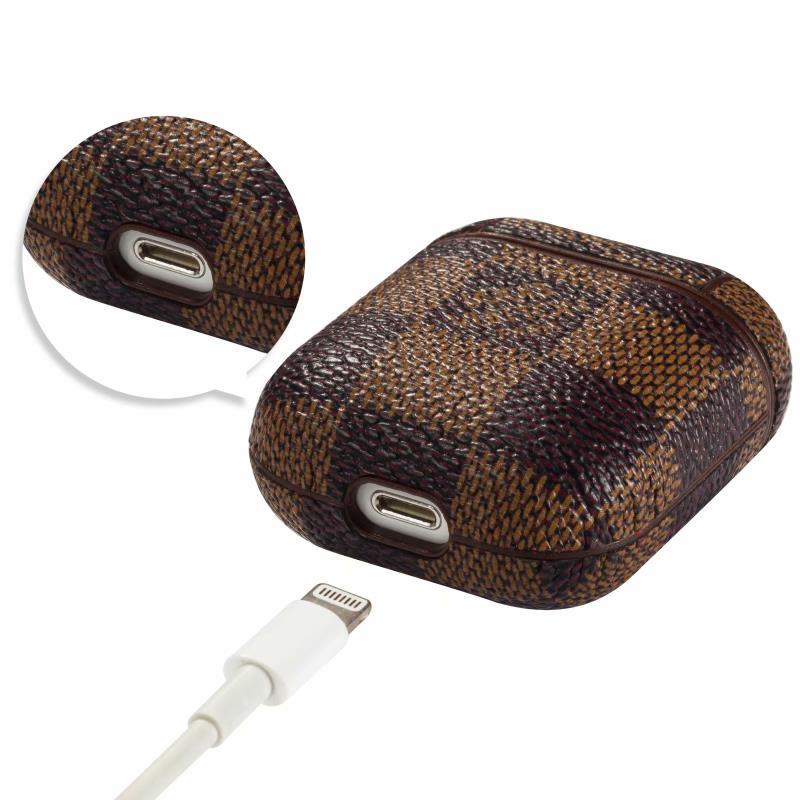 Brown Checkered Designer Airpods Case For 1-2 Gen