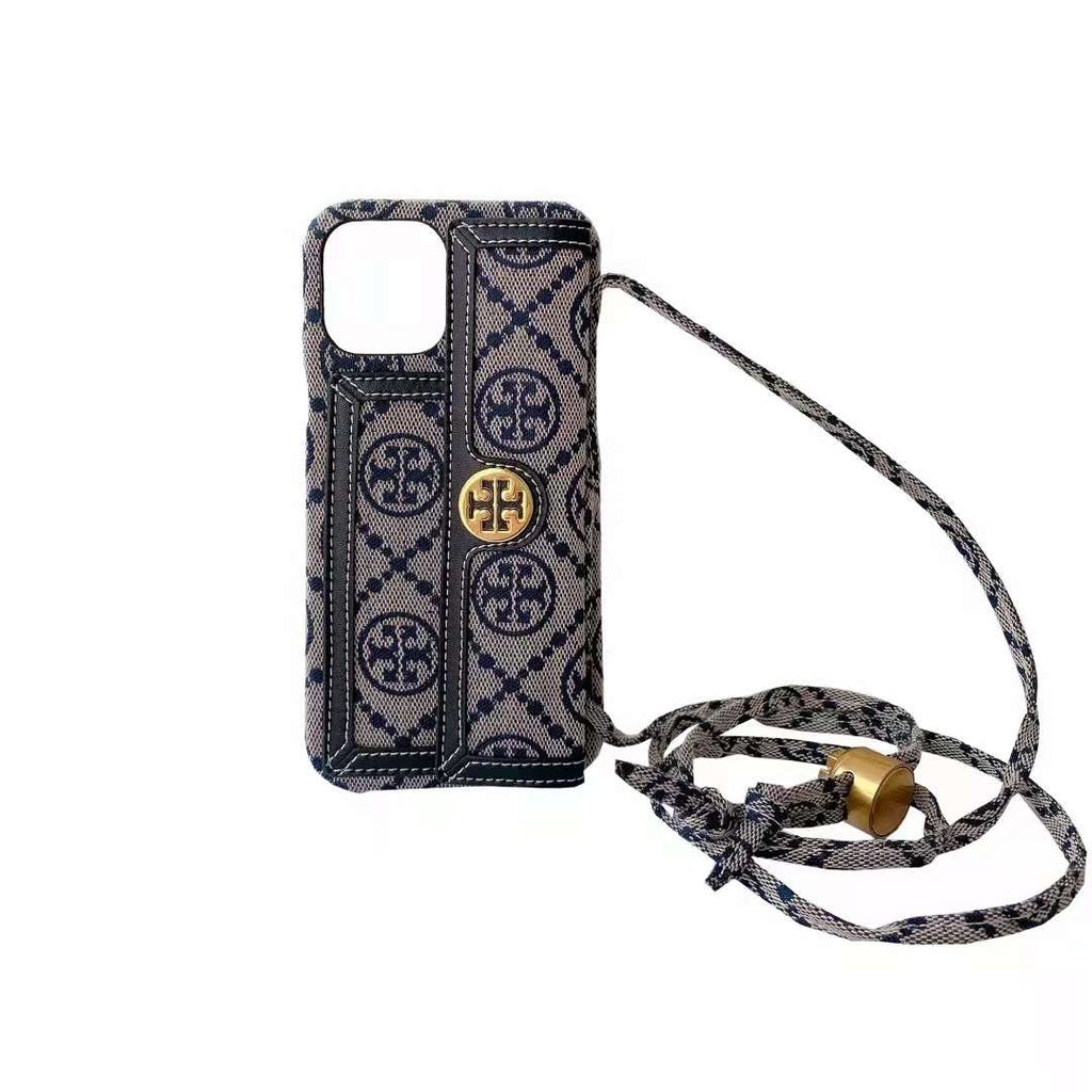 Crossbody Blue Textured Leather Case Cover Iphone 11 12 13 14 15 16 Pro Max Plus