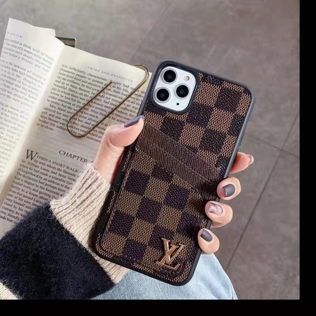 Duel Card Slot Leather Back Cover Case Iphone 11 12 13 14 15 16 Pro Max Plus