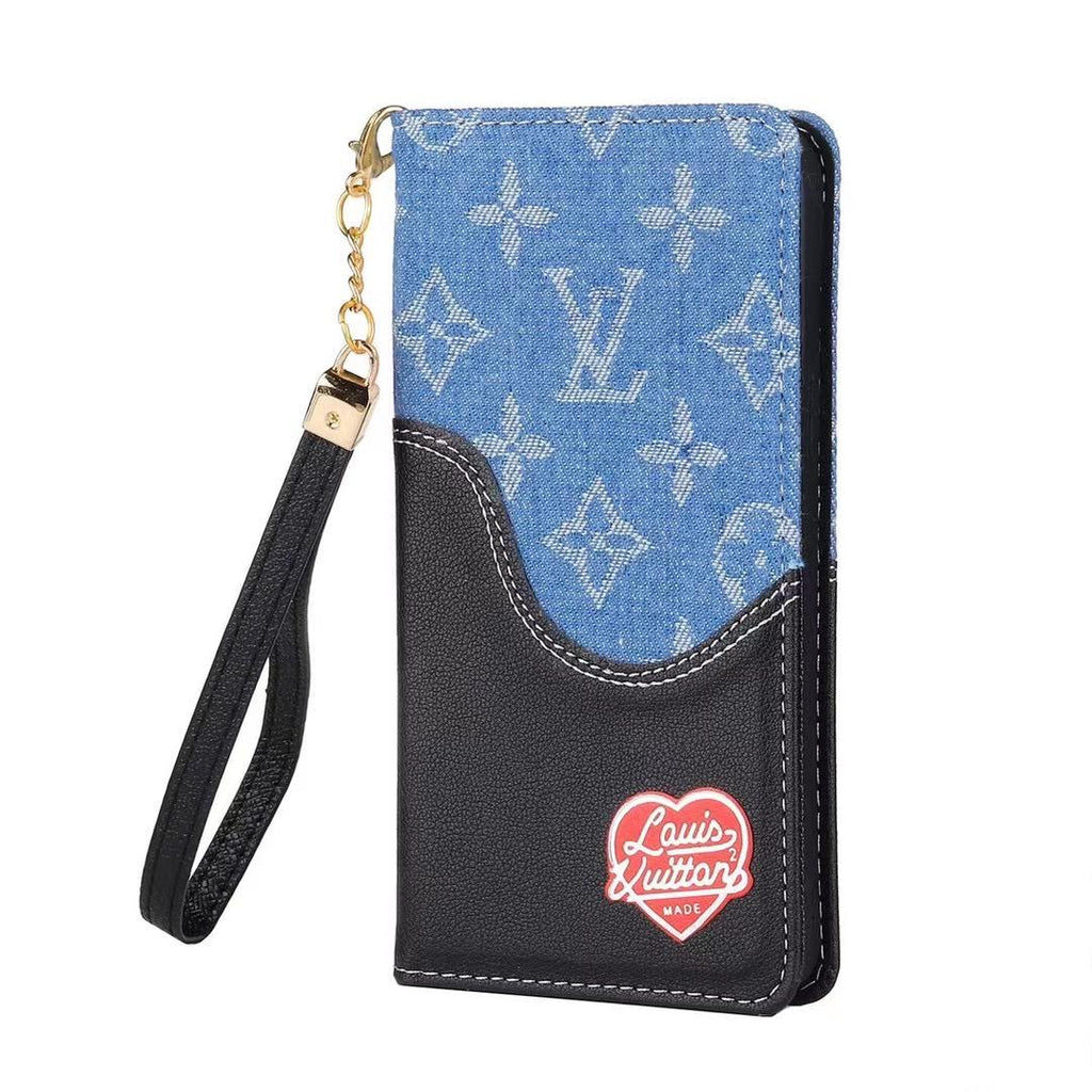 Blue Denim Leather Wallet Case Kickstand Function Iphone X 11 12 13 14 15 16 Pro Max Plus