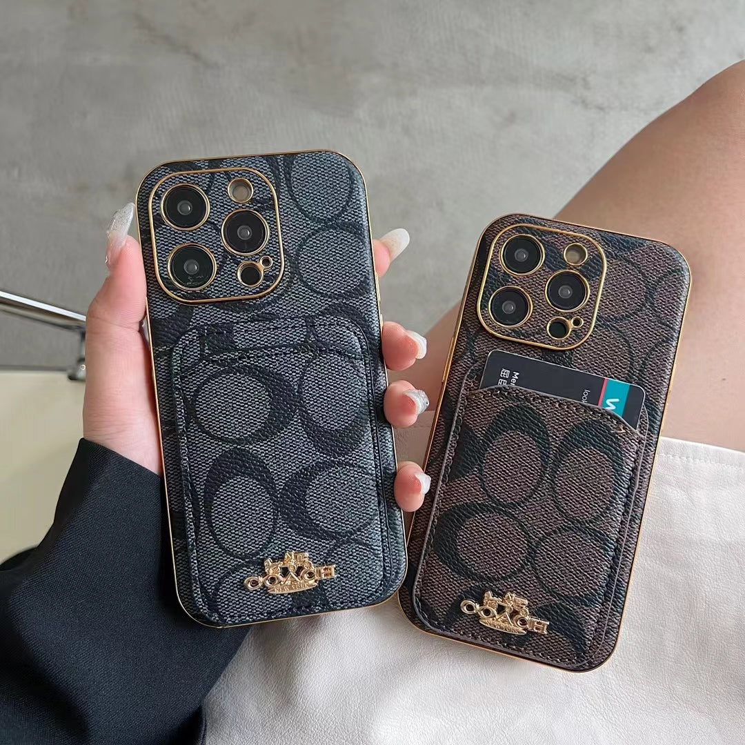 Luxury Coach Phone Case Card Slot For Iphone 11 12 13 14 15 16 Pro Max Plus
