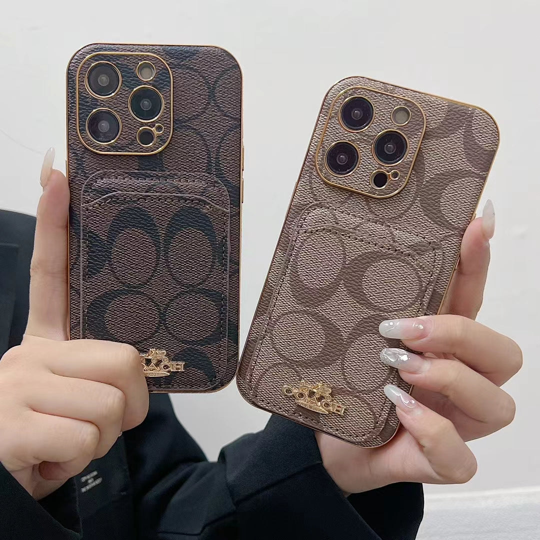 Luxury Coach Phone Case Card Slot For Iphone 11 12 13 14 15 16 Pro Max Plus