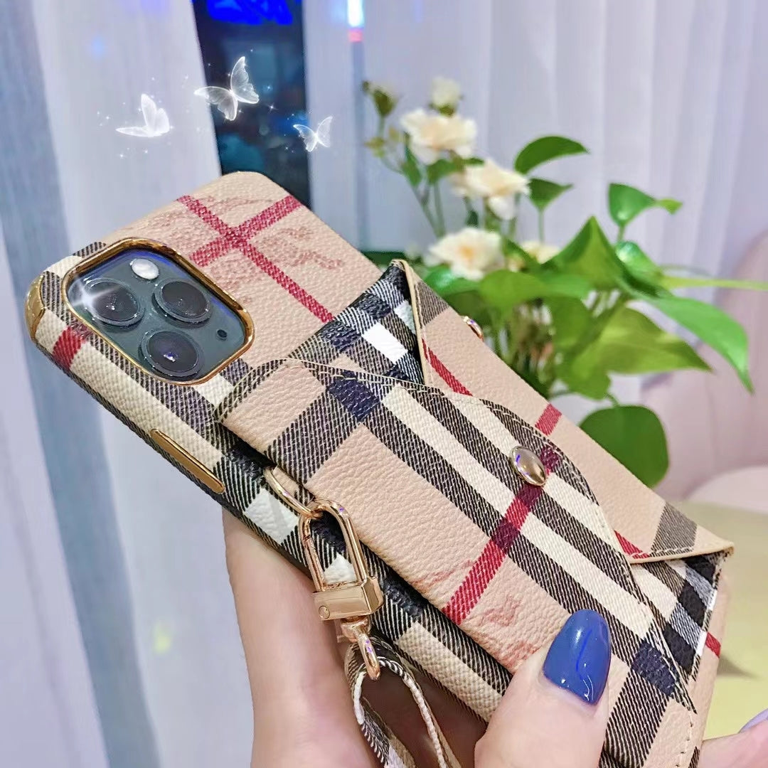 Designer Crossbody Wallet Case For Iphone 11 12 13 14 Pro Max / Bb Leather
