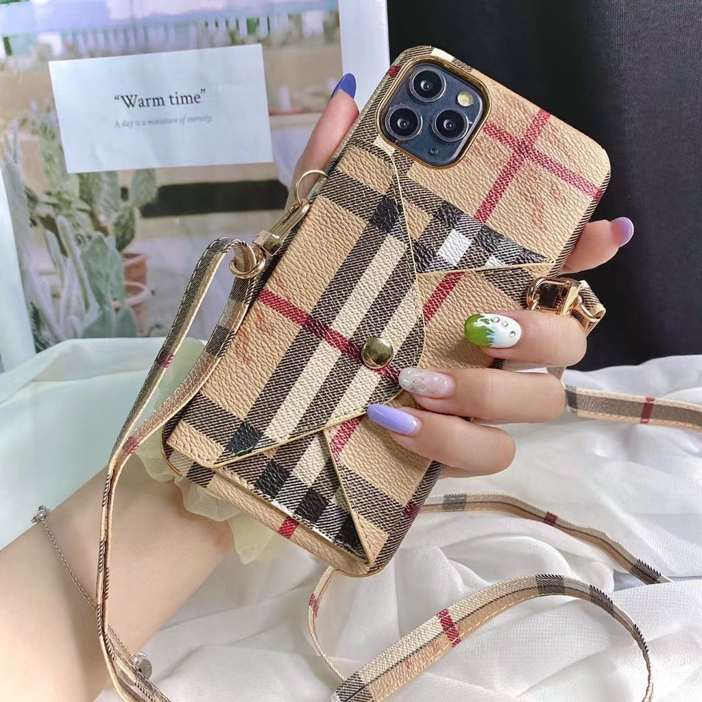 Designer Crossbody Wallet Case For Iphone 11 12 13 14 Pro Max / Bb Leather