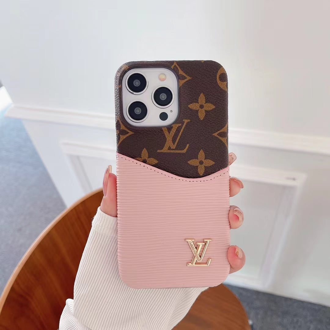 Luxury Lv Phone Case Colored Card Holder Patch Iphone 16 Pro Max Plus Series