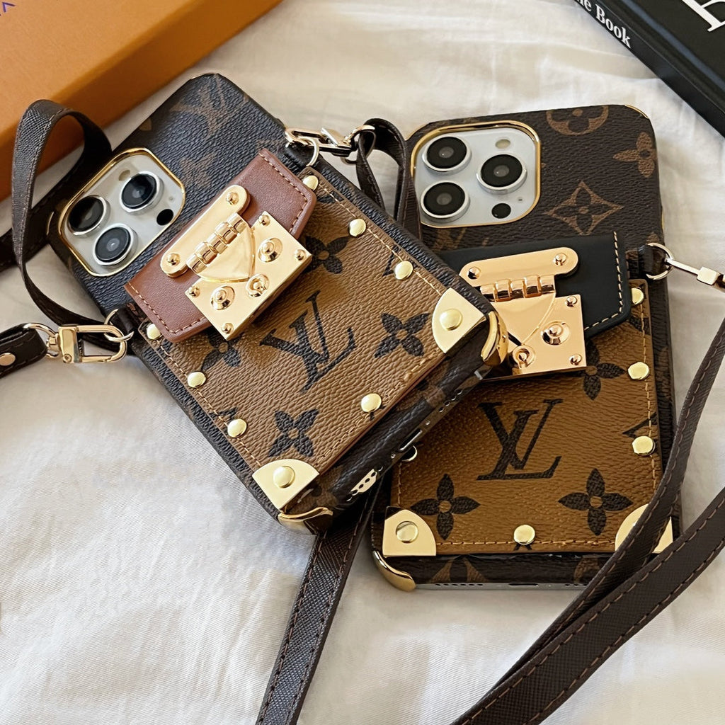 Lv Monogram Crossbody Phone Case For Iphone 11 12 13 14 15 16 Pro Max