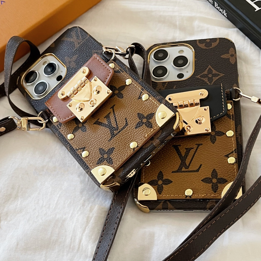 Lv Monogram Crossbody Phone Case For Iphone 11 12 13 14 15 16 Pro Max