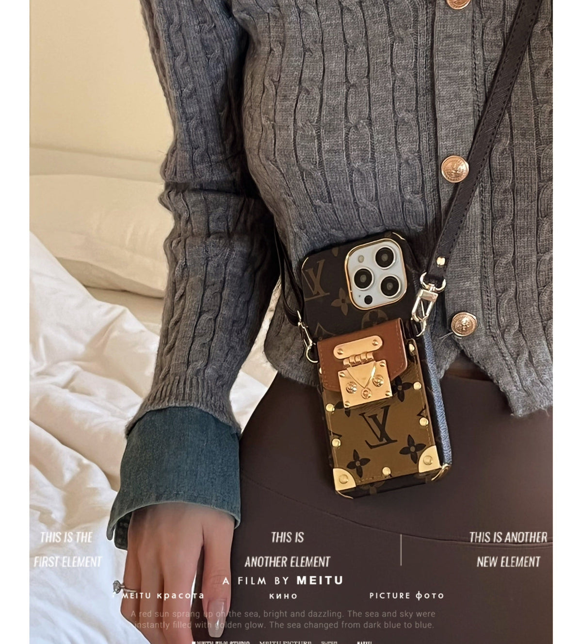 Lv Monogram Crossbody Phone Case For Iphone 11 12 13 14 15 16 Pro Max
