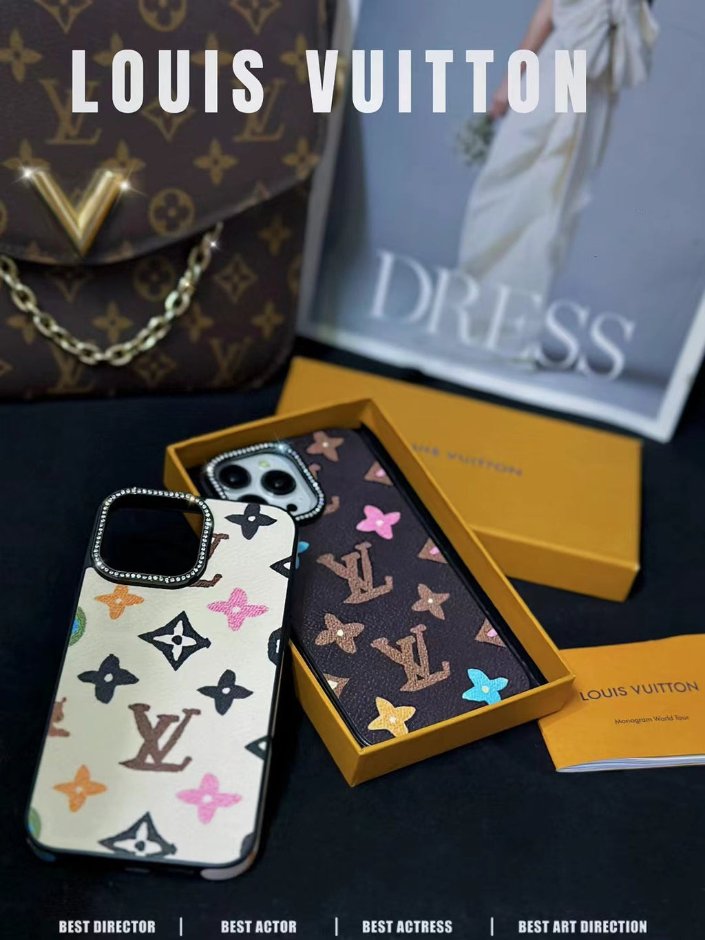 Lv Monogram Rhinestone Iphone Case 12 13 14 15 16 Pro Max