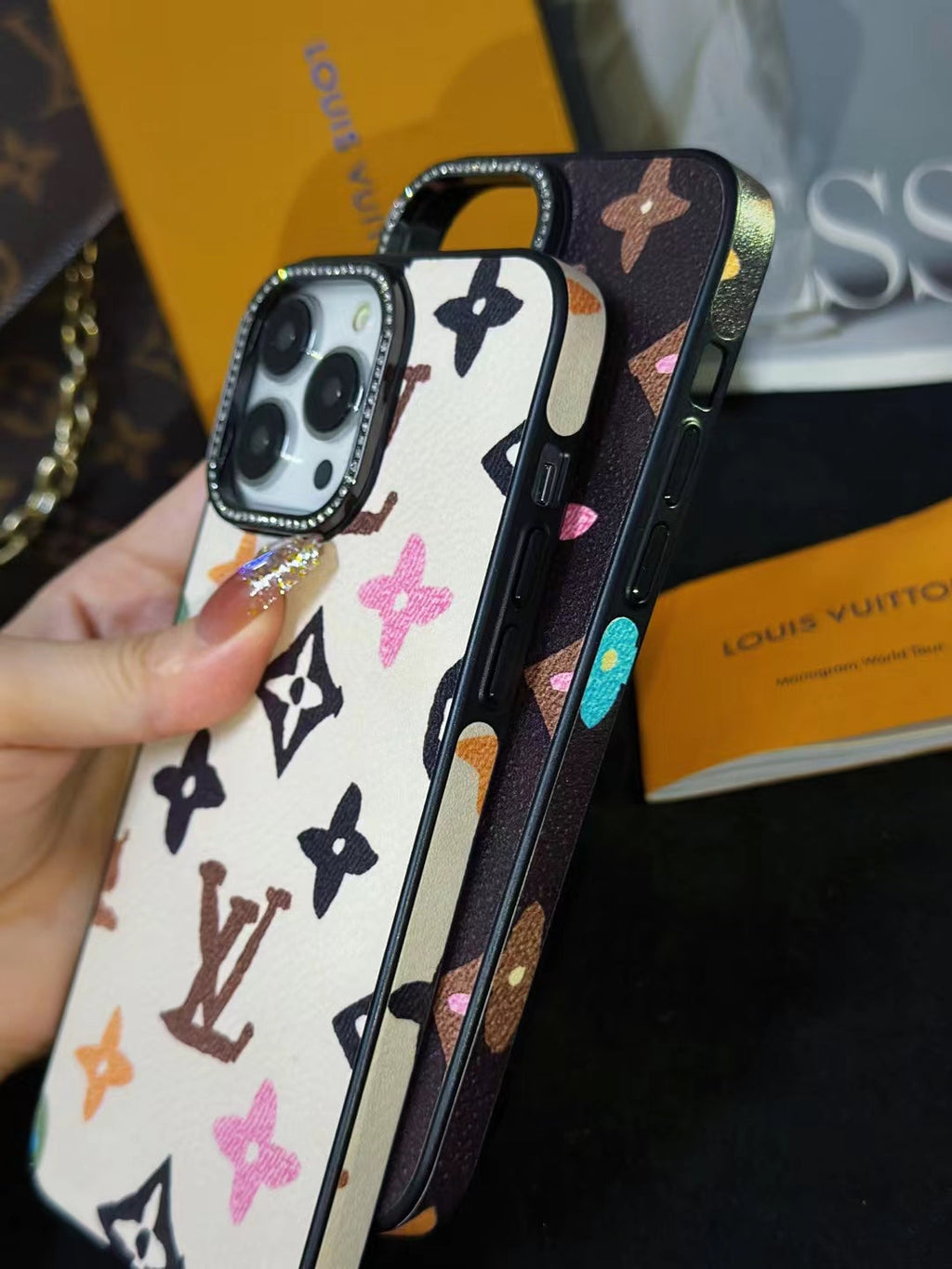 Lv Monogram Rhinestone Iphone Case 12 13 14 15 16 Pro Max